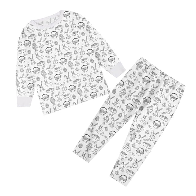 Fshinging Ensembles Assortis pour Garçons Pyjamas à Manches Longues Imprimé Lapin de Pâques 2 Pcs Taille 3-4 Ans