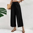 thumbnail image 2 of Nestiefly Cropped Linen Wide Leg Pants for Women Summer Casual Flowy Palazzo Pants High Waisted Beach Trousers with Pockets Black M, 2 of 8