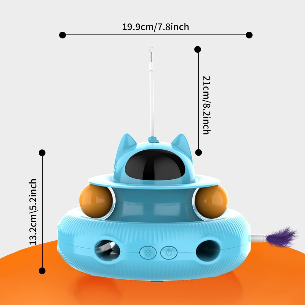Cornmi 4 in 1 Indoor Interactive Cat Toy with Laser & Retractable Feather Wand, USB Rechargeable, Blue