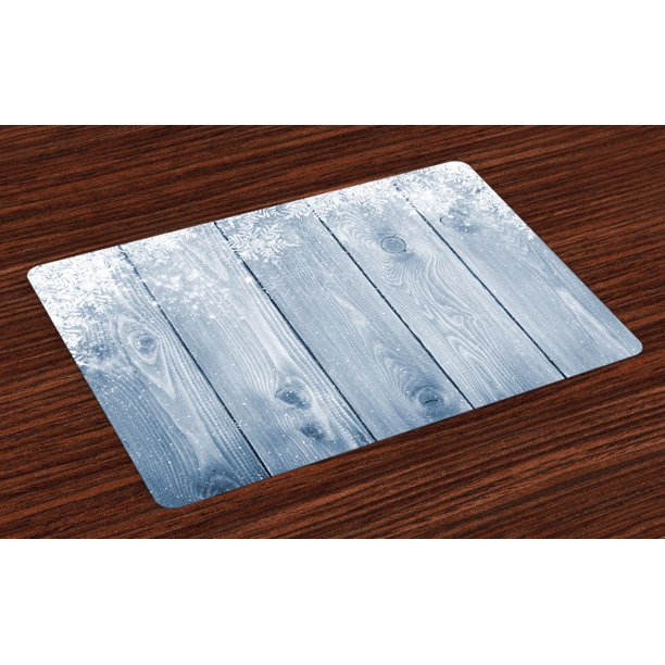 Winter Placemats Set of 4 Frozen Wooden Texture Snowflakes Rustic