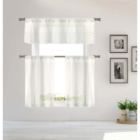Home Maison Sheer 3 Piece Window Curtain Set With Embroidered