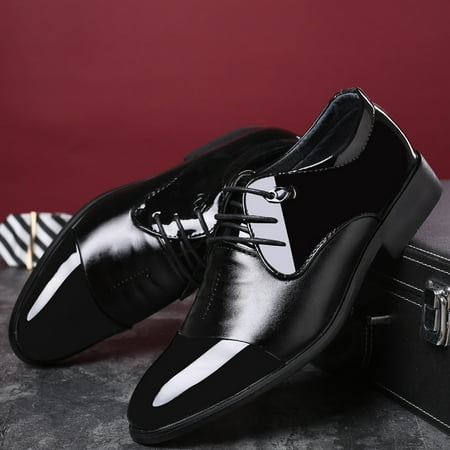 

Men‘s Patent Leather Cap-toe Shoes Non-Slip Formal Shoes Black