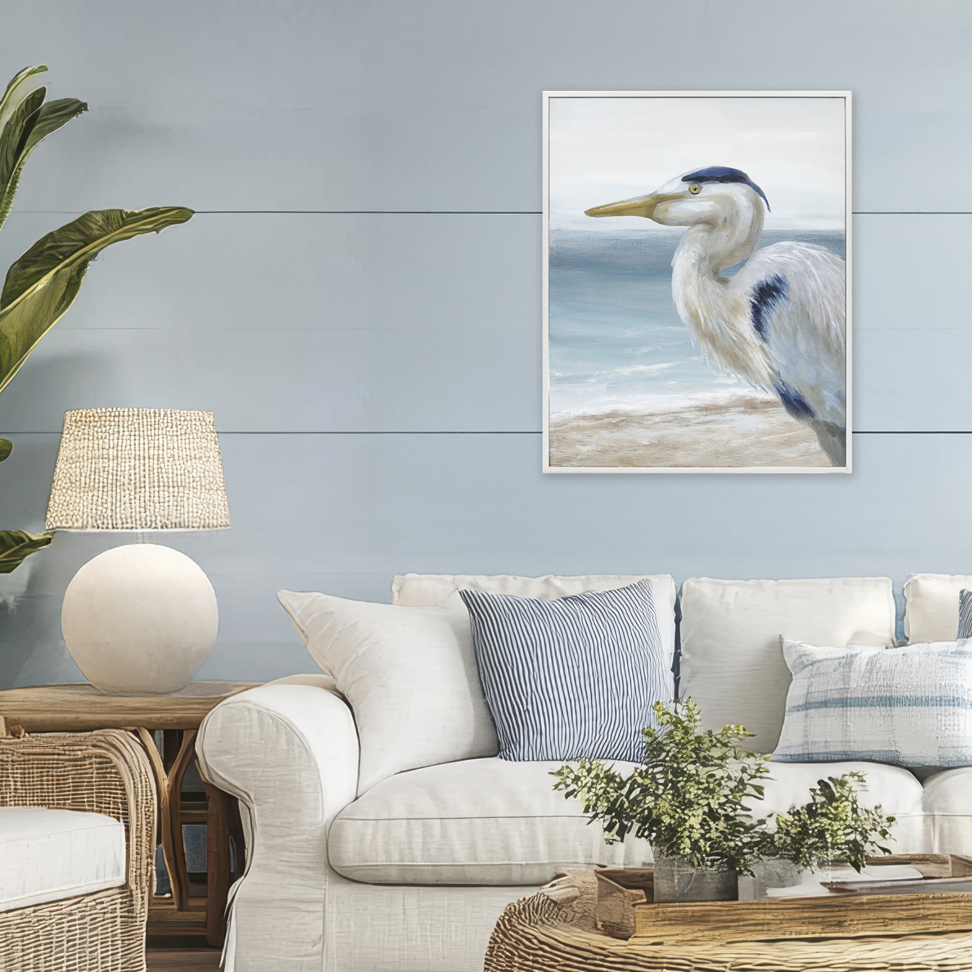 Stupell Industries Left Gazing Heron White Framed Giclee Art, design by Nan