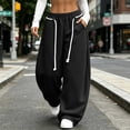 thumbnail image 4 of hlysgo Womens Baggy Barrel Sweatpants Rope Wide Leg Pants Elastic Waist Oversized Streetwear Trousers with Deep Pockets Black,2xL, 4 of 4