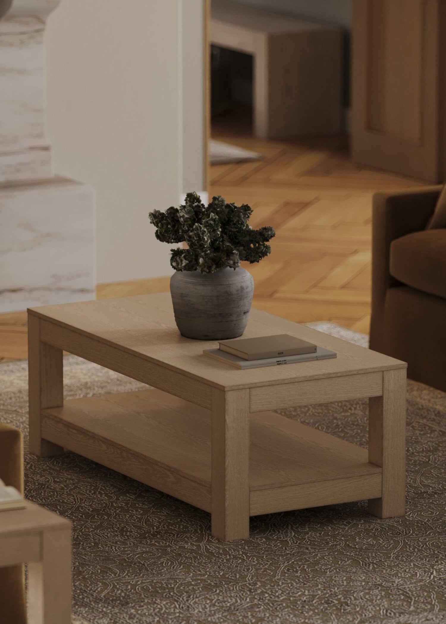 Maven Lane Paulo Wooden Coffee Table in Weathered Grey Finish