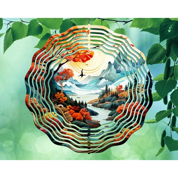 10 Inch Autumn Leaves in The Woods Stream Wind Spinner Yard Decor Aluminum Sublimated Garden Art Indoor Outdoor 3D Kinetic …