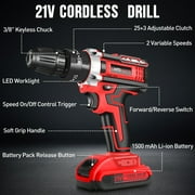 UNTIMATY 21V Cordless Power Drill Set, Power Drill Driver Kit with Lithium-Ion Battery and Charger, 3/8-Inch Keyless Chuck, 2 Variable Speed, 25+3 Position and 31pcs Drill/Driver Bits, Red