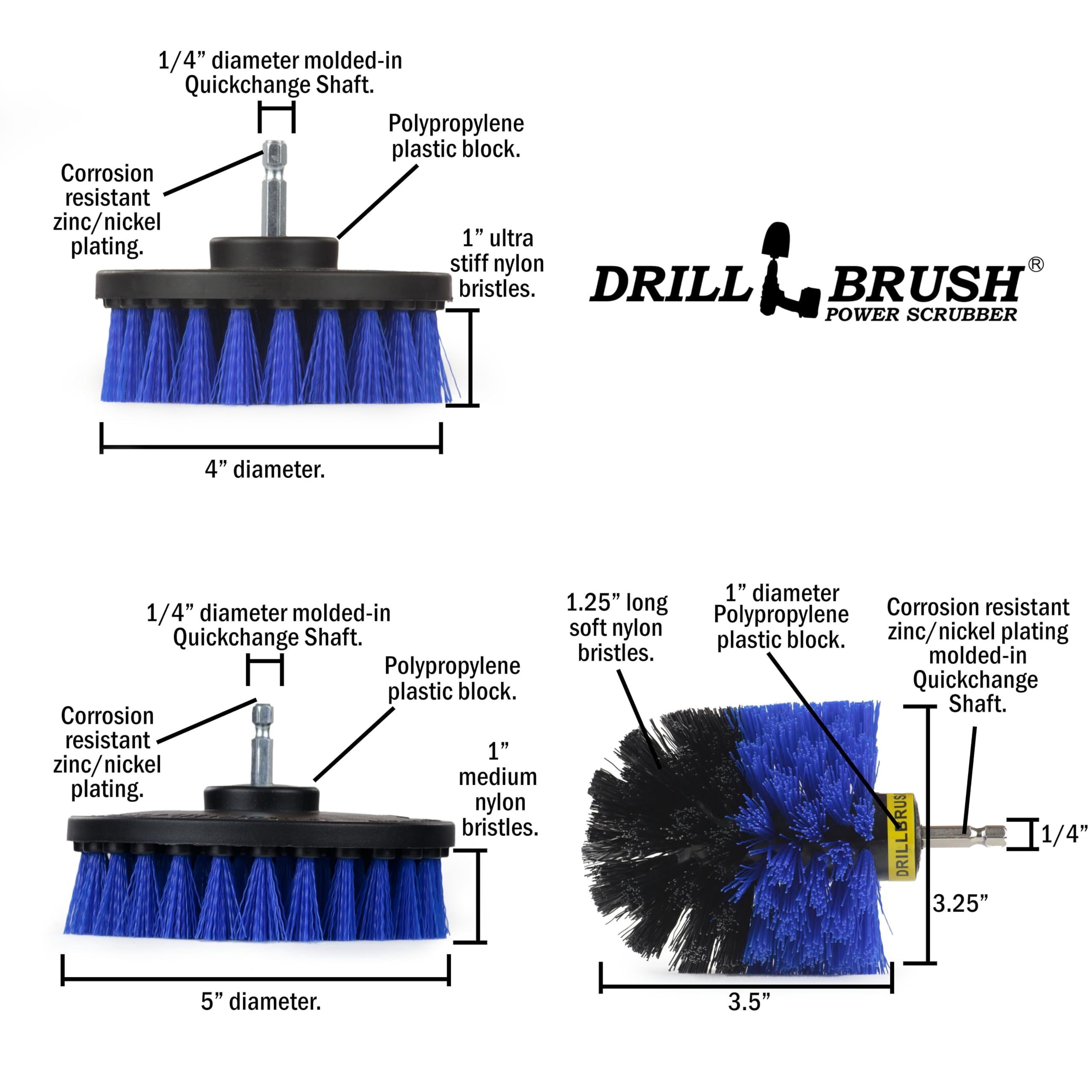 Power Pool Brush for Drill - 6 Piece Pool Tile Cleaning Kit - Boat Cleaning Supplies - Slide Cleaner - Deck Brush - Pond Supplies – Marine Brushes for Boat Hull - Power Drill Parts & Accessories