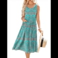 thumbnail image 2 of Vestido de Verano para Mujer, Sin Mangas, Floral, con Cuello Redondo, Cintura Alta, Corte A, Midi y Bolsillos Verde S, 2 of 10
