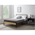 thumbnail image 3 of King Size Platform Bed Frame with Wood Headboard, Industrial Brown Metal & Wood Slat Bed Base, No Box Spring Needed, 3 of 5