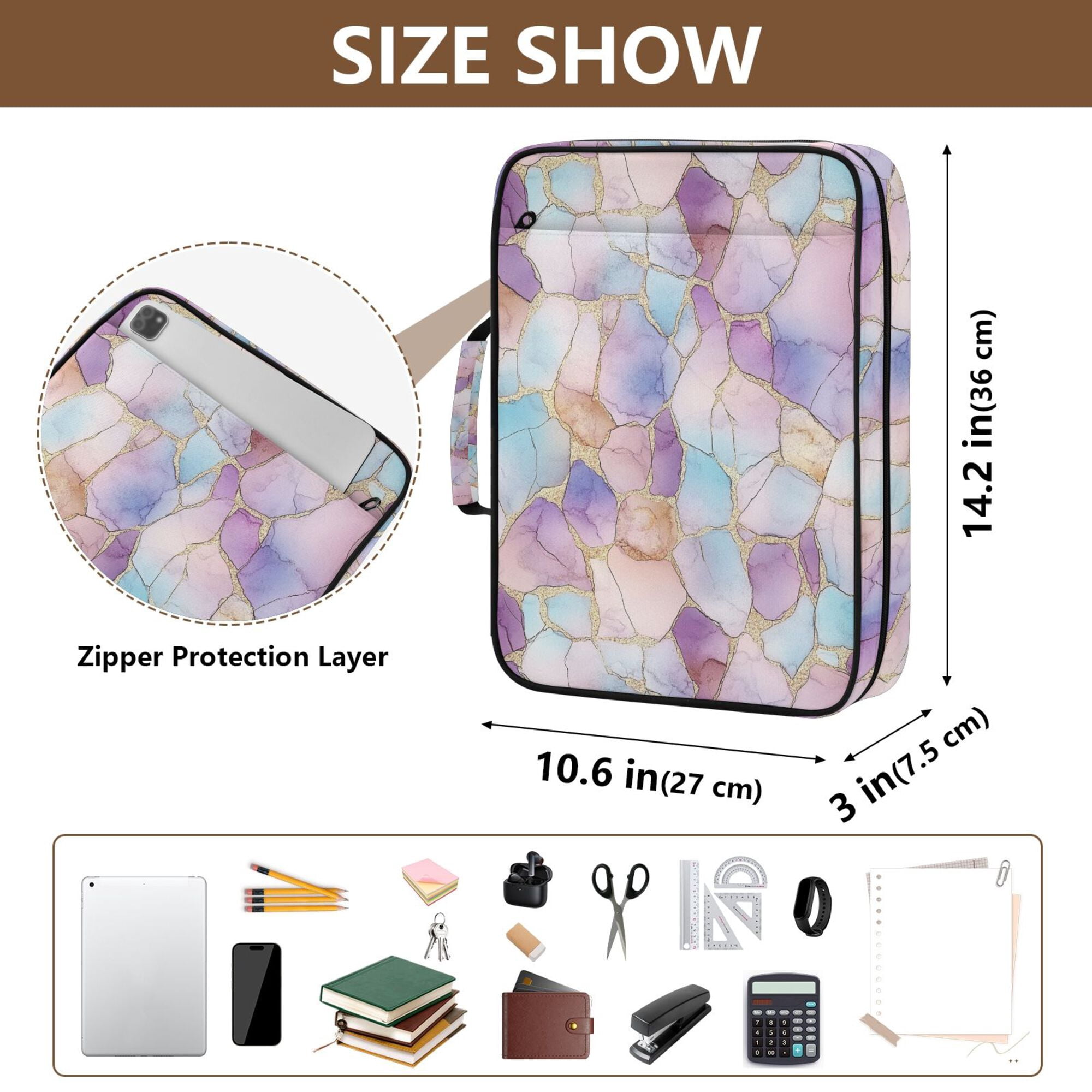 FORMRS Accordion File Folder A4 Size 7-Pocket Expanding Document Organizer Bag with 3 Ring Binder, Watercolor Marble Pattern