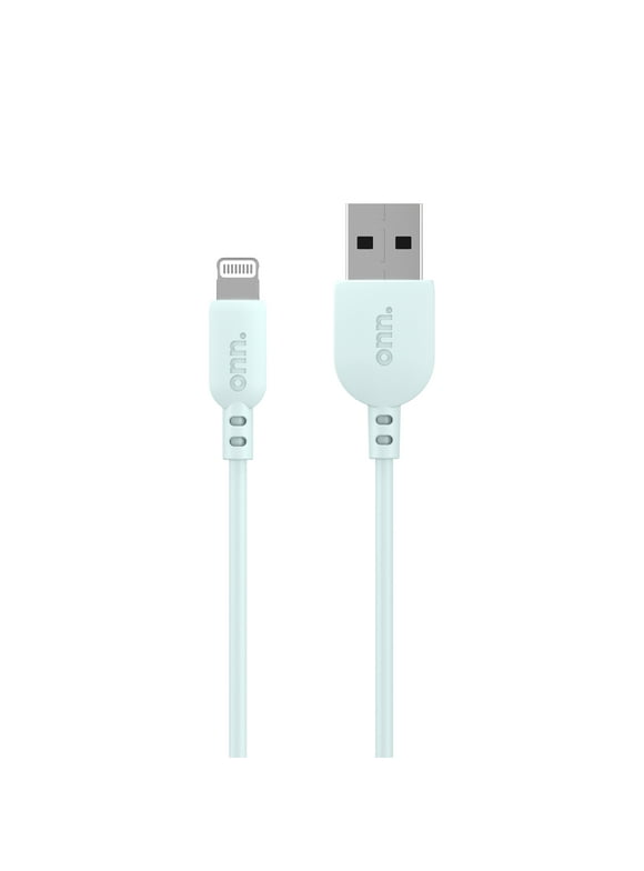 onn. Lightning to USB Data and Charging Cable, Compatible with iPhone, iPad, Aqua, 3 feet, 1pack