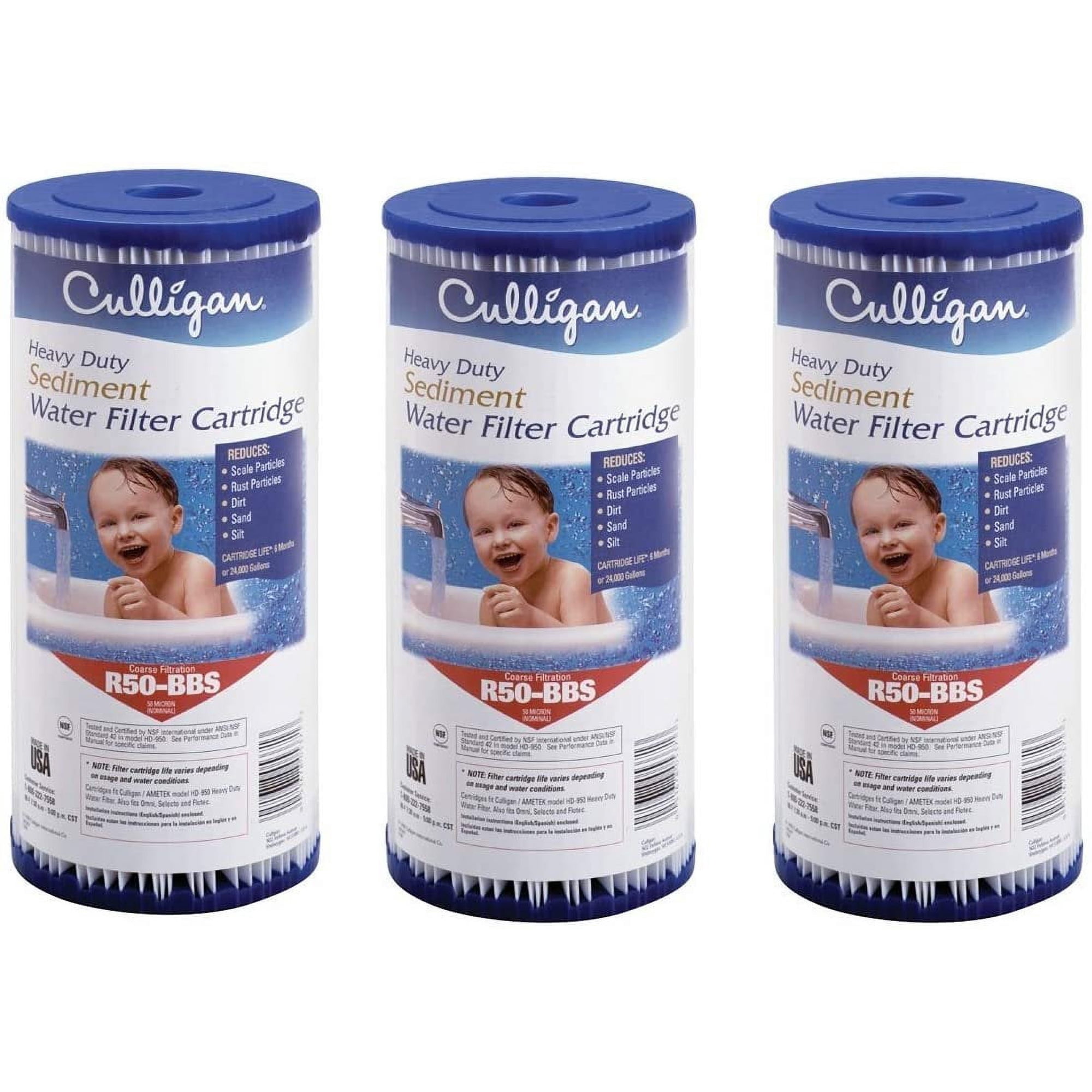 Culligan R50-BBSA Whole House Heavy Duty Water Filter Cartridge 24 000 Gallons 3 Pack