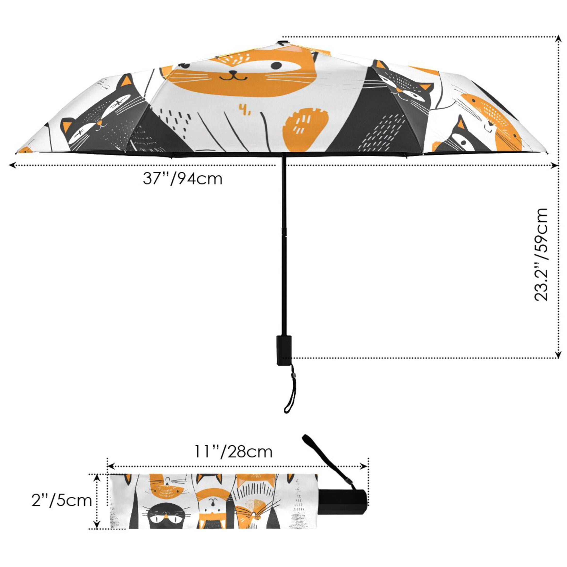 Funny Scandinavian Cats Compact Sun Umbrella Windproof Travel Umbrellas for Rain Strong Portable UV Protection