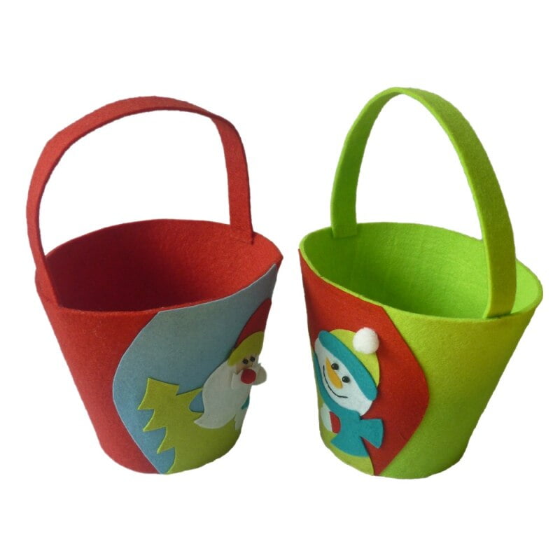 Amosfun Candy Felt Holder Bucket with Handle Christmas Treat Bag Christmas Snacks Goodie Bag Xmas Party Favors Supplies for Kids