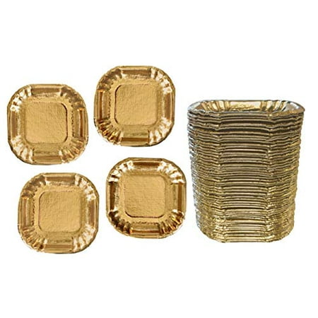 

50 Gold Foil Mini Dessert or Appetizer Plates - 4 x 4 Inches - Heavyweight