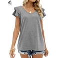 thumbnail image 3 of PULLIMORE Womens V Neck Summer Tops Ruffle Sleeve Casual Loose T-Shirts Blouses (XL, Gray), 3 of 8