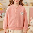 thumbnail image 4 of Coerni Girls Cute Badge Baseball Jackets Snap Button Down Cardigan Solid Varsity Jacket Teen Kids Casual Preppy Outerwear, 4 of 7