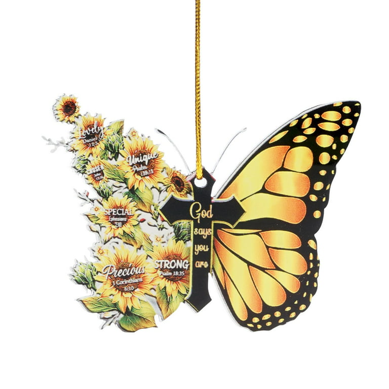 Butterfly Cross Hanging Decoration for Car Sunflower Butterfly Car Charm  Rear View Mirror Accessories Car Interior Decor Pendant B7T6 