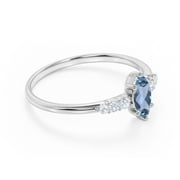 JeenMata Seven Stone - 0.5 TCW Marquise Cut Lab Created Aquamarine - Pave Engagement Ring - 18K White Gold Plating over Silver