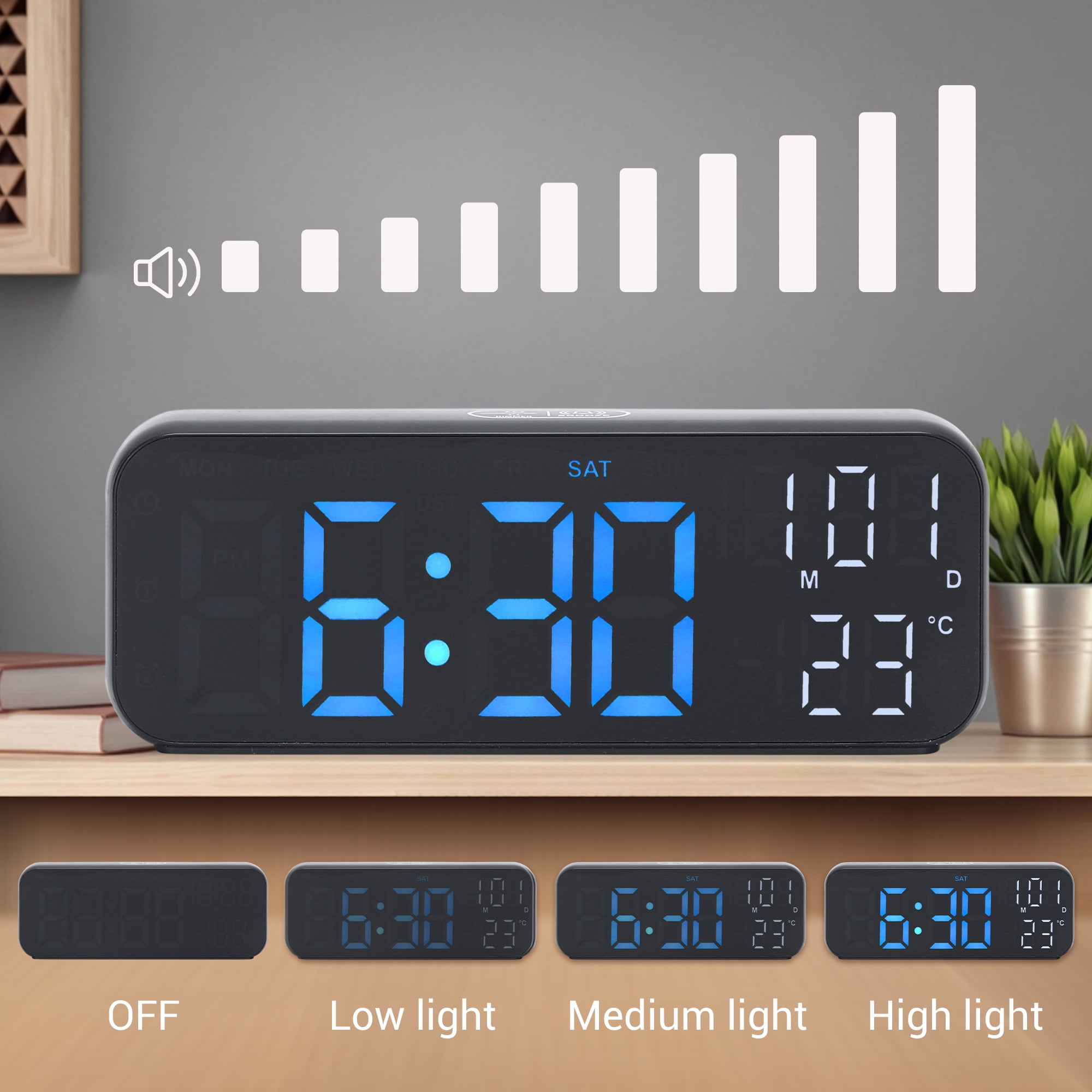 Unique Bargains Small Dual Alarm Clock for Bedrooma White Blue