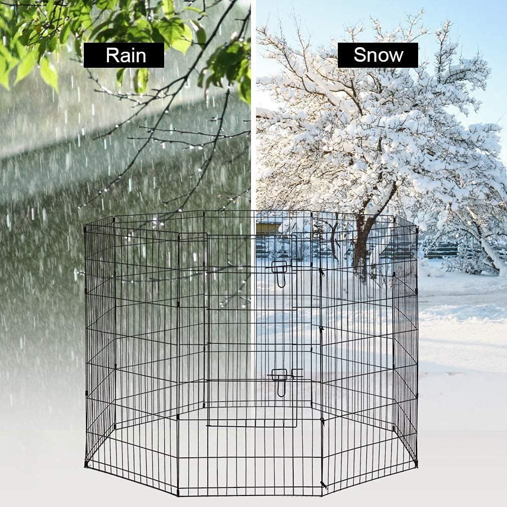 30-Inch Exercise Pen, for Indoor and Outdoor use, 16 Sq Feet of Play, 8 Panels Metal Folding Dog Pen, No Door Design for Maximum Security, Easy to Set Up, Foldable Dog Playpen