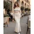 thumbnail image 6 of CHICME Striped Sweaters for Women Off Shoulder Long Sleeve Knit Sweater Soft Stretchy Slim Fit Pullover Khaki-S Party Tops, 6 of 9