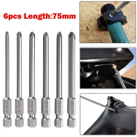 

Sufanic 6Pcs/Set 1/4 Shank 75mm Long S2 Steel Magnetic Hex Cross Head Screwdriver Bit