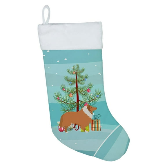 Carolines Treasures BB2934CS Collie Dog Merry Christmas Tree Christmas Stocking  Large multicolor