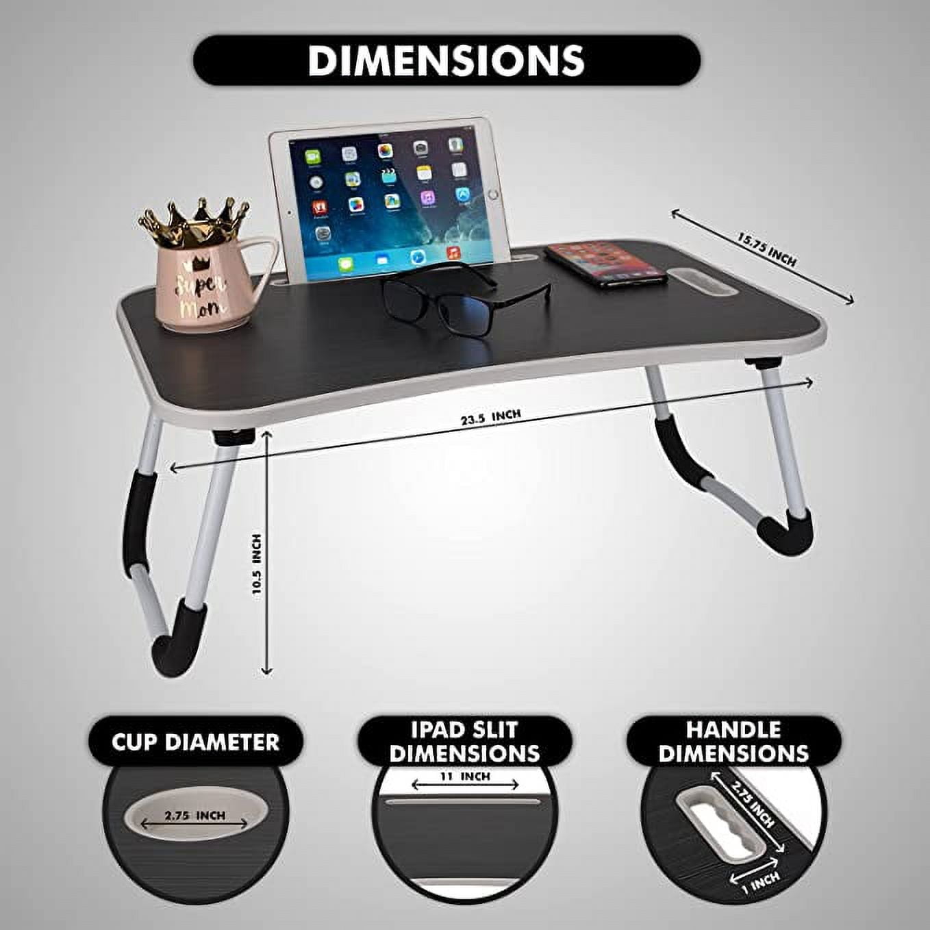 MavoCraft / Folding Lap Desk for Bed and Sofa / Dark Grey