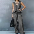 thumbnail image 6 of mihongmao 80s Outfit for Ladies Date Night Sets Women's Casual Summer Beach Loose Two Piece Outfit Sleeveless V Neck Ruffle Top Wide Leg Pants Set Gray XL, 6 of 9