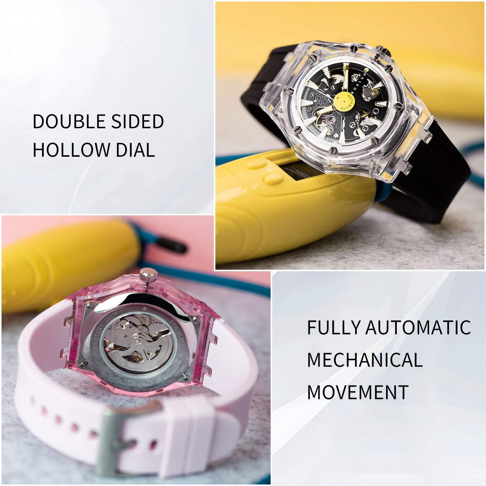 BOZLUN Watches for Men Skeleton Automatic Mechanical Watch Luxury Dress Stainless Steel Waterproof Luminous Wrist Watches