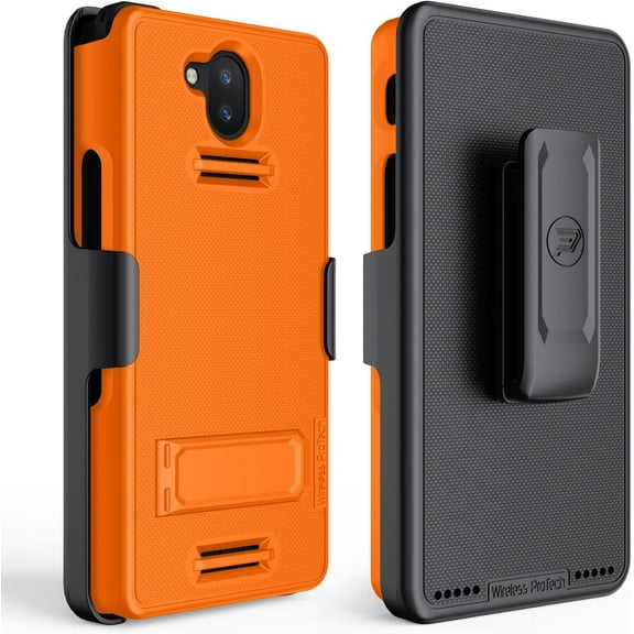 Wireless ProTech Case Compatible with Sonim XP10 (XP9900), Shell Case and Belt Clip Holster Combo with Kickstand and Screen Protector (Orange)