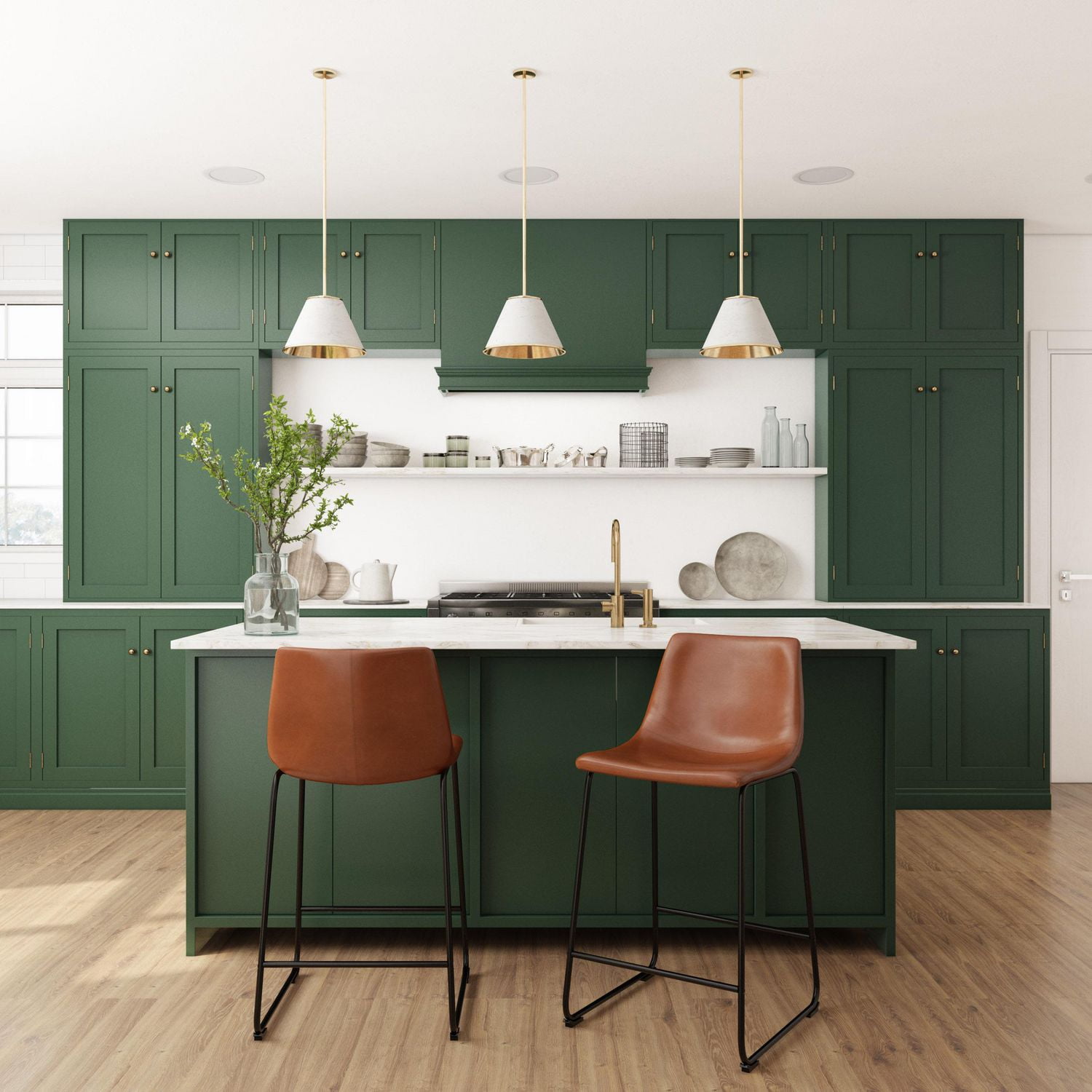 CorLiving Palmer Set of 2 Modern Mid Back Faux Leather Upholstered Counter Height Indoor Barstools