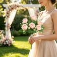 thumbnail image 3 of Fake Flowers Realistic Silkly Rose Bouquet, 7 Stems 12.99 Inch Artificial Faux Flower Arrangement No Fade, Waterproof for Wedding Bridal Bouquets, Photography, Home Centerpieces Decor, 3 of 6