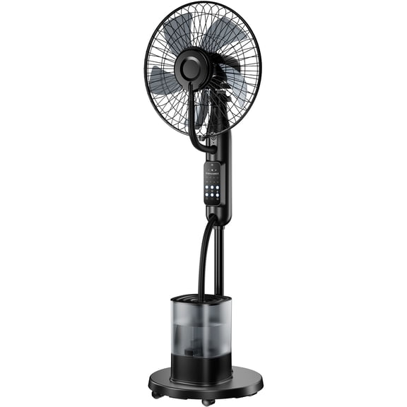 Oscillating Misting Fan, Stand Up Fan, Misting Pedestal Wheel Fan with 5 Speeds,3 Modes,0.5-7H Timer,4L Humidifier, for Home, Office, Bedroom