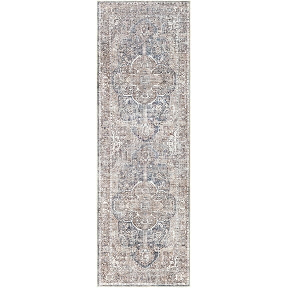 Boutique Rugs Mignon Vintage Traditional Medallion Runner Rug - Oriental Floral Performance Carpet for Hallway, Kitchen - Machine Washable - Sage, Brown, Cream - 2'7" x 7'10" (2x8)
