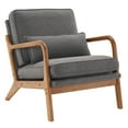 thumbnail image 6 of Mid-Century Modern Accent Chair with Oak Armrests, Upholstered Single Lounge Chair with Solid Wood Frame for Living Room, Bedroom, Office, Dark Grey Fabric Armchair, 6 of 10
