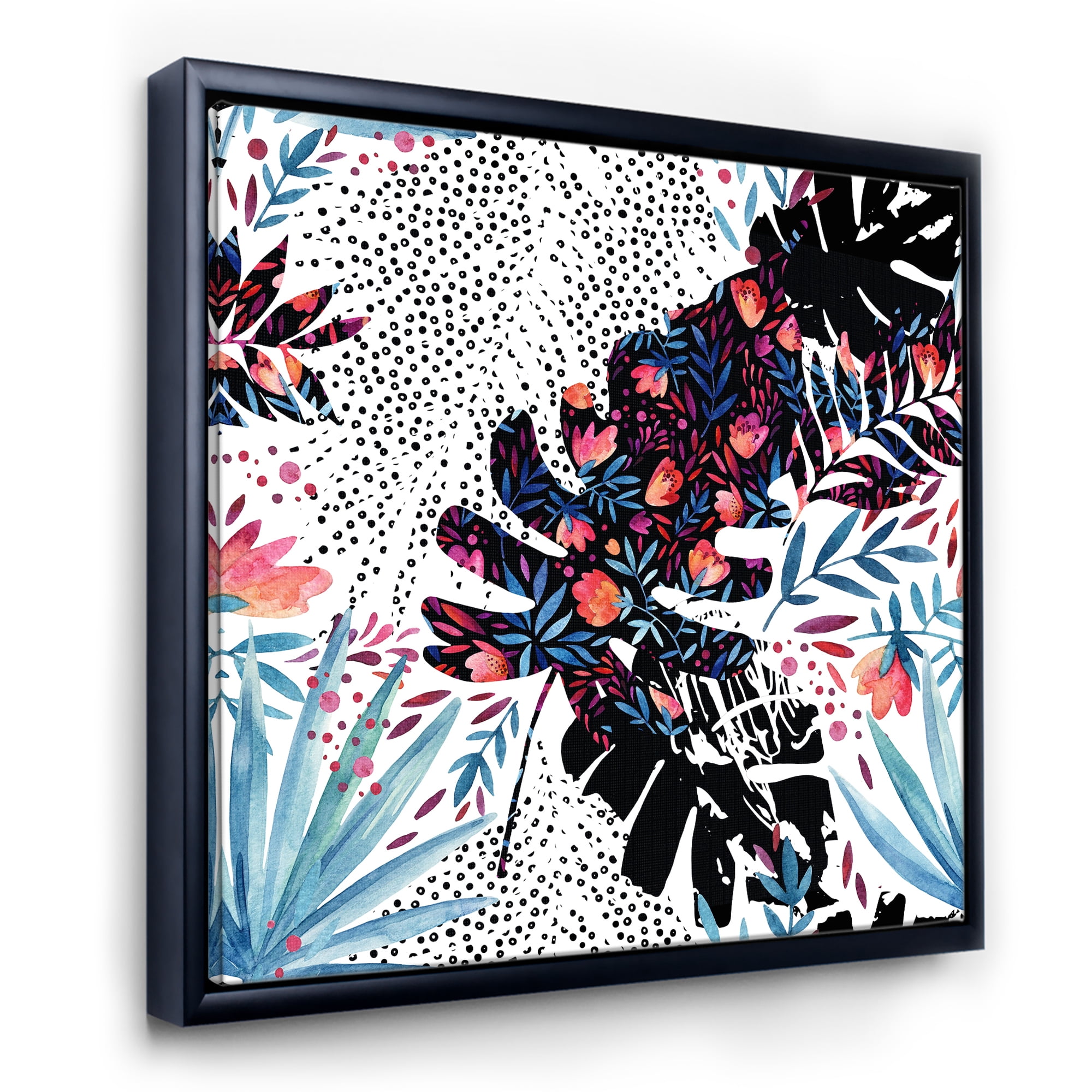 Designart 'Abstract Tropical Floral Patchwork I' Tropical Framed Canvas Wall Art Print