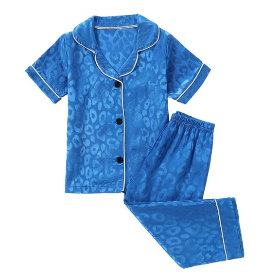 Gbsyewxs Outfits Sets For Girls Lapel Short Sleeve Leopard Print Soft Tops And Shorts Set 2 Piece Loungewear Summer Toddler Clothes Blue Size 2-3 Years