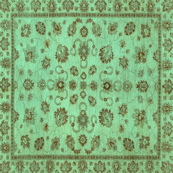 Ahgly Company Machine Washable Indoor Square Abstract Turquoise Blue Modern Area Rugs, 8' Square