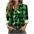 thumbnail image 3 of QIUOMBBP Womens Christmas Gifts Fashion Plaid Print Long Sleeve Blouses Plus Size Casual Button Down Work Tops, Green, XXXXL, 3 of 6