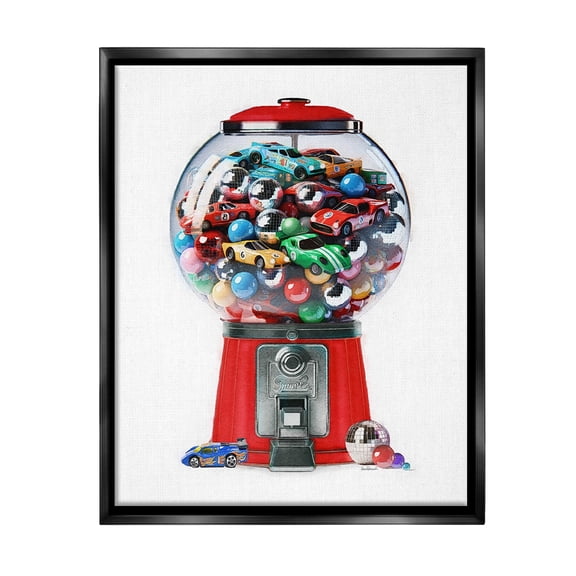Stupell Industries Race Car Candy Dispenser Transportation Painting Black Floater Framed Canvas Art Print Wall Art, 17 x 21