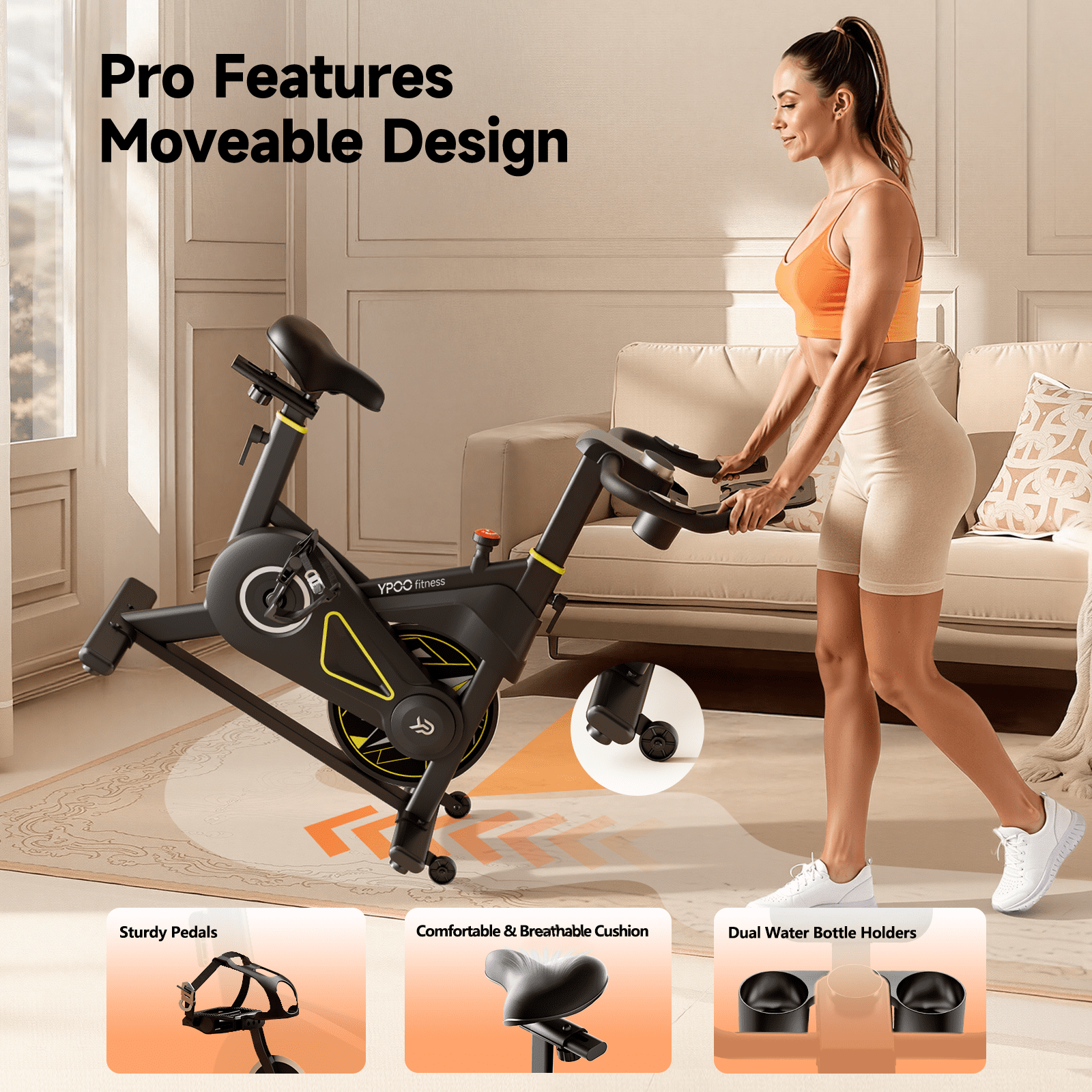 YPOO Professional Exercise Bike for Home Gym, Stationary Bike with 300lbs Weight Capacity, Free APP, Adjustable Resistance for Cardio Workout