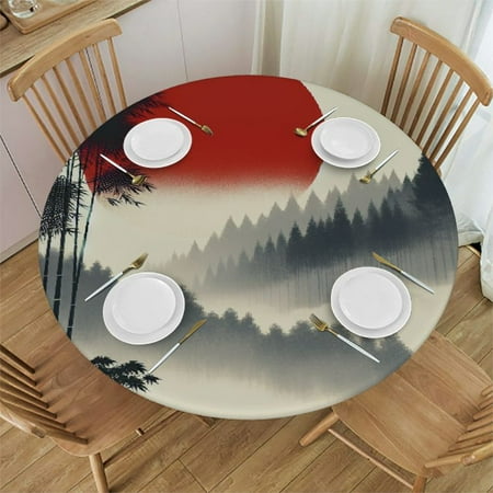 

SHERONV Bamboo Round Table Cover Stain Resistant Washable Indoor Outdoor Tablecloth Kitchen Dining Wedding Parties 100% Polyester Fiber 31-35