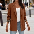 thumbnail image 2 of Women’s Long Sleeve Lapel Blazer with Leopard Print Cuffs Single Breasted Button Closure Classic Fit Jacket for Office or Casual Wear Brown S, 2 of 5