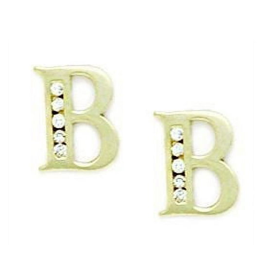 14k Yellow Gold Cubic Zirconia Large Initial B Earrings - Measures 10x8mm