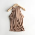 thumbnail image 5 of Holzkary Women Ribbed Tank Tops Built In Bra Halter Tank Top Sleeveless Undershirt Tank Running Yoga Tank Tops Women's Solid Color with Bra Bra One Vest Camisole Top Khaki M, 5 of 8