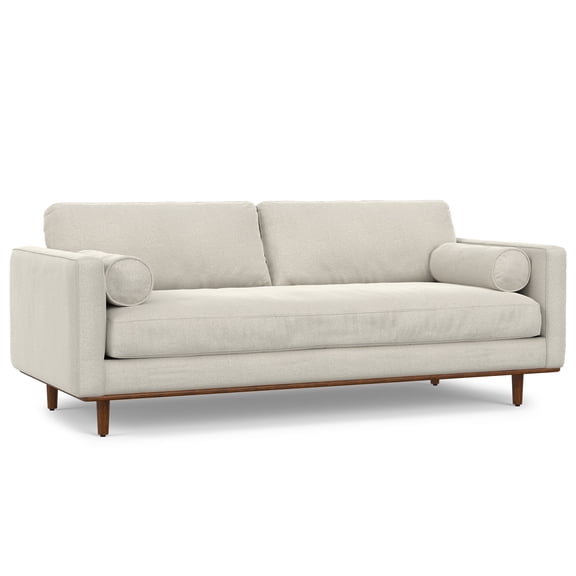 Simpli Home Morrison 89 inch Wide Mid-Century Modern Sofa in Cream White Woven-Blend Fabric