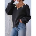 thumbnail image 5 of Osfvolr Women'S V Neck Oversized Long Lantern Sleeve Pullover Sweater Flower Embroidery Loose Fit Fall Outfits, 5 of 7